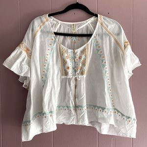 Free People Bohemian Flowy Embroidered Top